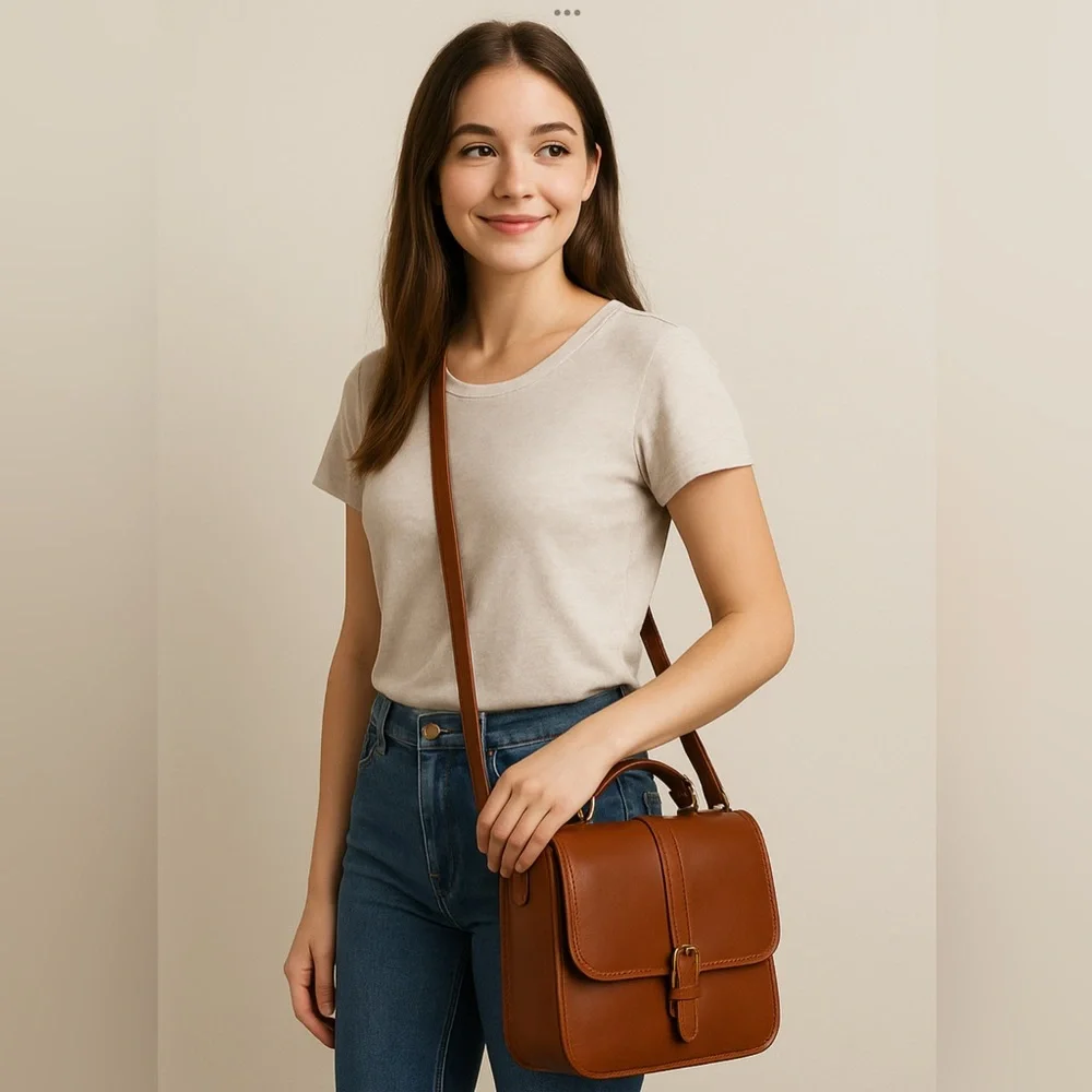 Green Fields Full Grain Harness Leather Crossbody Bag – Made in the USA Unisex